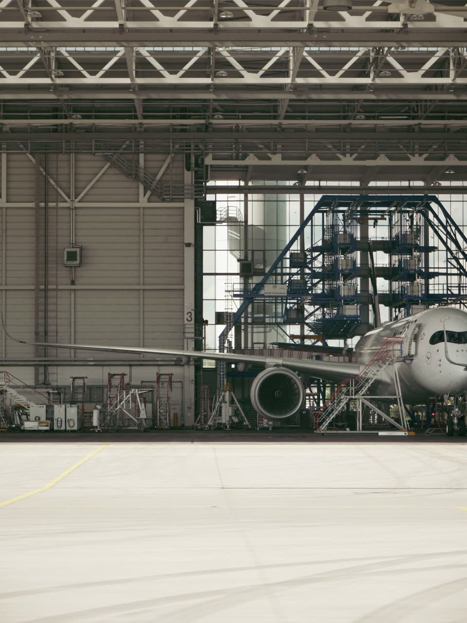 Aircraft in a maintenance hangar